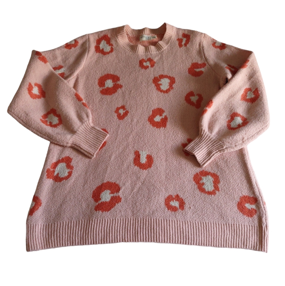 Terra & Sky 1X(16W-18W) Pink Leopard Print Sweater
